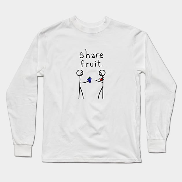 Stick Figures Share Fruit Long Sleeve T-Shirt by CrazilykukuDesigns